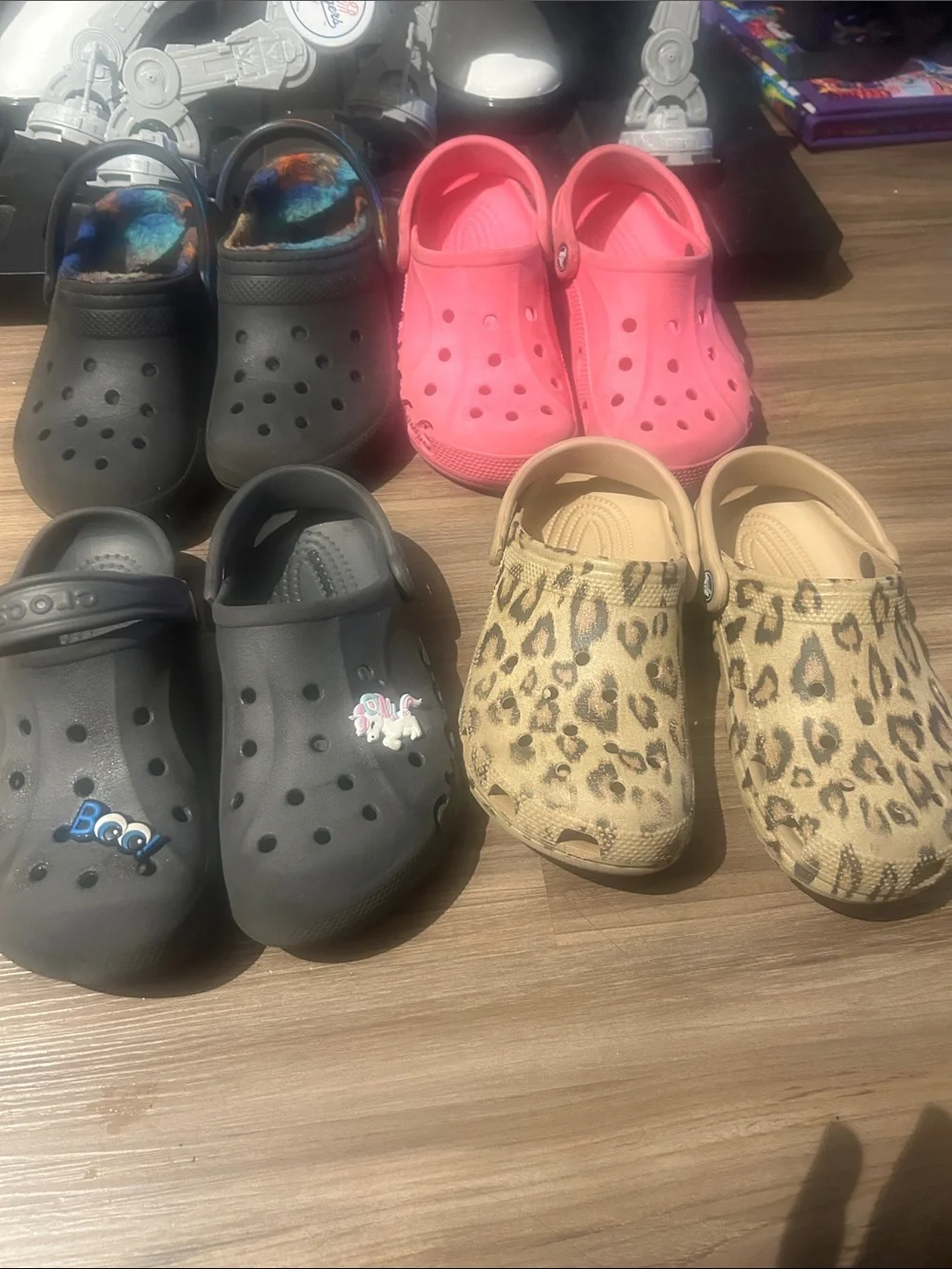CROCS Kids Mix — Black, Pink & Leopard Print Clogs (4Pairs)